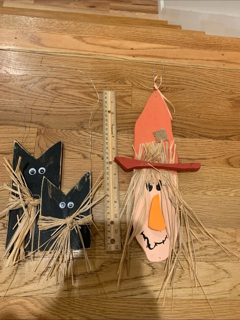 Handmade Kids Scarecrow & Cat Wall Hanging Set - Orange & Black